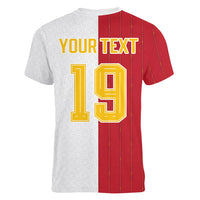 Spain Football 2026 Custom Women V-Neck T-Shirt La Roja Red and White Split
