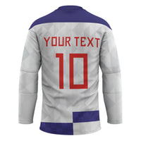 Croatia Football Custom Hockey Jersey Checkerboard Pattern with Glagolitic Script Away Color