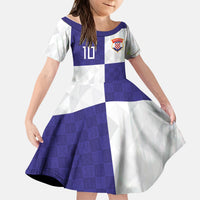 Croatia Football Custom Kid Short Sleeve Dress Checkerboard Pattern with Glagolitic Script Away Color