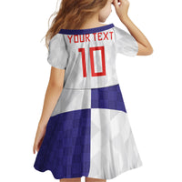 Croatia Football Custom Kid Short Sleeve Dress Checkerboard Pattern with Glagolitic Script Away Color
