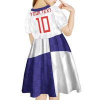 Croatia Football Custom Kid Short Sleeve Dress Checkerboard Pattern with Glagolitic Script Away Color