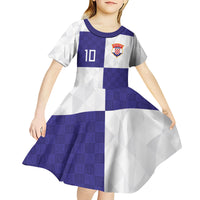 Croatia Football Custom Kid Short Sleeve Dress Checkerboard Pattern with Glagolitic Script Away Color