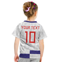 Croatia Football Custom Kid T Shirt Checkerboard Pattern with Glagolitic Script Away Color