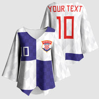 Croatia Football Custom Kimono Sleeve Blouse Checkerboard Pattern with Glagolitic Script Away Color