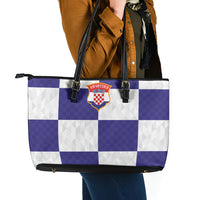 Croatia Football Leather Tote Bag Checkerboard Pattern with Glagolitic Script Away Color