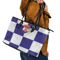Croatia Football Leather Tote Bag Checkerboard Pattern with Glagolitic Script Away Color