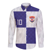 Croatia Football Custom Long Sleeve Button Shirt Checkerboard Pattern with Glagolitic Script Away Color