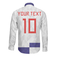 Croatia Football Custom Long Sleeve Button Shirt Checkerboard Pattern with Glagolitic Script Away Color