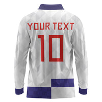 Croatia Football Custom Long Sleeve Polo Shirt Checkerboard Pattern with Glagolitic Script Away Color