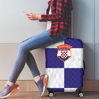 Croatia Football Luggage Cover Checkerboard Pattern with Glagolitic Script Away Color