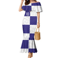 Croatia Football Custom Mermaid Dress Checkerboard Pattern with Glagolitic Script Away Color