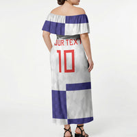 Croatia Football Custom Off Shoulder Maxi Dress Checkerboard Pattern with Glagolitic Script Away Color
