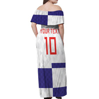 Croatia Football Custom Off Shoulder Maxi Dress Checkerboard Pattern with Glagolitic Script Away Color