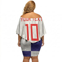 Croatia Football Custom Off Shoulder Short Dress Checkerboard Pattern with Glagolitic Script Away Color