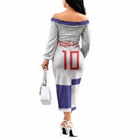 Croatia Football Custom Off The Shoulder Long Sleeve Dress Checkerboard Pattern with Glagolitic Script Away Color