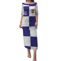 Croatia Football Custom Puletasi Checkerboard Pattern with Glagolitic Script Away Color