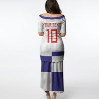 Croatia Football Custom Puletasi Checkerboard Pattern with Glagolitic Script Away Color