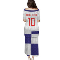 Croatia Football Custom Puletasi Checkerboard Pattern with Glagolitic Script Away Color
