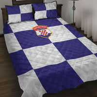 Croatia Football Quilt Bed Set Checkerboard Pattern with Glagolitic Script Away Color