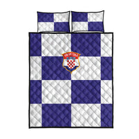 Croatia Football Quilt Bed Set Checkerboard Pattern with Glagolitic Script Away Color