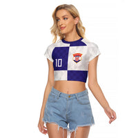 Croatia Football Custom Raglan Cropped T Shirt Checkerboard Pattern with Glagolitic Script Away Color