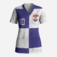 Croatia Football Custom Scrub Top Checkerboard Pattern with Glagolitic Script Away Color