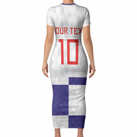 Croatia Football Custom Short Sleeve Bodycon Dress Checkerboard Pattern with Glagolitic Script Away Color