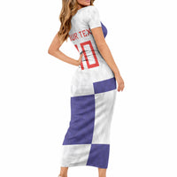 Croatia Football Custom Short Sleeve Bodycon Dress Checkerboard Pattern with Glagolitic Script Away Color LT03
