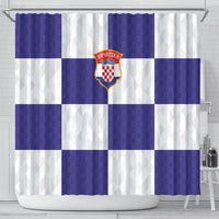 Croatia Football Shower Curtain Checkerboard Pattern with Glagolitic Script Away Color
