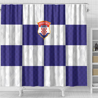 Croatia Football Shower Curtain Checkerboard Pattern with Glagolitic Script Away Color