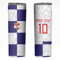 Croatia Football Custom Skinny Tumbler Checkerboard Pattern with Glagolitic Script Away Color