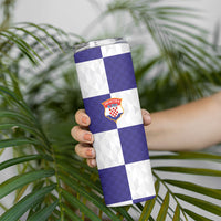 Croatia Football Custom Skinny Tumbler Checkerboard Pattern with Glagolitic Script Away Color