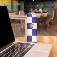 Croatia Football Custom Skinny Tumbler Checkerboard Pattern with Glagolitic Script Away Color