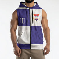 Croatia Football Custom Sleeveless Zip Hoodie Checkerboard Pattern with Glagolitic Script Away Color
