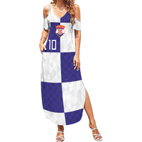 Croatia Football Custom Summer Maxi Dress Checkerboard Pattern with Glagolitic Script Away Color