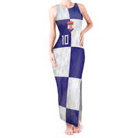 Croatia Football Custom Tank Maxi Dress Checkerboard Pattern with Glagolitic Script Away Color