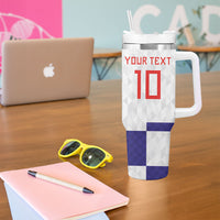 Croatia Football Custom Tumbler With Handle Checkerboard Pattern with Glagolitic Script Away Color