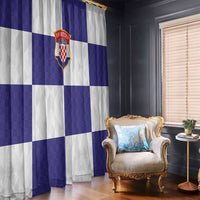 Croatia Football Window Curtain Checkerboard Pattern with Glagolitic Script Away Color