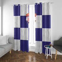Croatia Football Window Curtain Checkerboard Pattern with Glagolitic Script Away Color