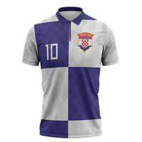 Croatia Football Custom Zipper Polo Shirt Checkerboard Pattern with Glagolitic Script Away Color