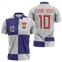 Croatia Football Custom Zipper Polo Shirt Checkerboard Pattern with Glagolitic Script Away Color