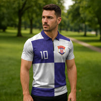 Croatia Football Custom Zipper Polo Shirt Checkerboard Pattern with Glagolitic Script Away Color