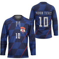 Croatia Football Custom Hockey Jersey Glagolitic Script Checkerboard Sporty Style Away Color