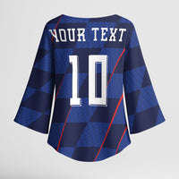 Croatia Football Custom Kimono Sleeve Blouse Glagolitic Script Checkerboard Sporty Style Away Color
