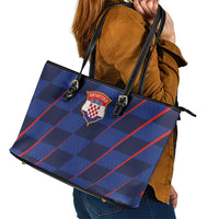 Croatia Football Leather Tote Bag Glagolitic Script Checkerboard Sporty Style Away Color