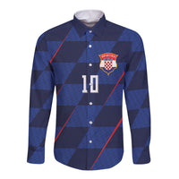 Croatia Football Custom Long Sleeve Button Shirt Glagolitic Script Checkerboard Sporty Style Away Color