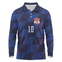Croatia Football Custom Long Sleeve Polo Shirt Glagolitic Script Checkerboard Sporty Style Away Color