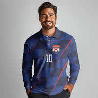 Croatia Football Custom Long Sleeve Polo Shirt Glagolitic Script Checkerboard Sporty Style Away Color