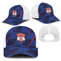 Croatia Football Mesh Trucker Cap Glagolitic Script Checkerboard Sporty Style Away Color