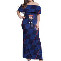 Croatia Football Custom Off Shoulder Maxi Dress Glagolitic Script Checkerboard Sporty Style Away Color